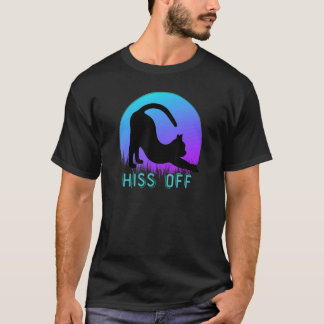 黒猫の怒りシャーッと鳴くレトロな夕焼けスタイル ブラックK Tシャツ
