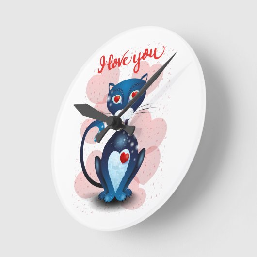 黒猫の恋 ラウンド壁時計 (傾斜)