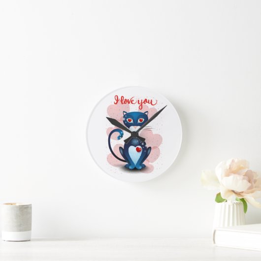 黒猫の恋 ラウンド壁時計 (ホーム)