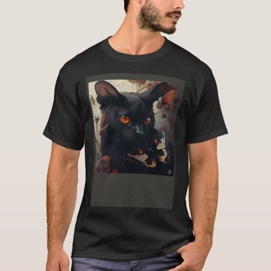 黒猫の愛の蝶々 Tシャツ (正面)