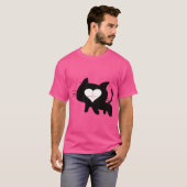 黒猫の愛を表現したミニマルなデザイン - 猫のハートビート Tシャツ (正面フル)