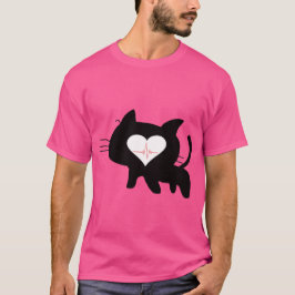黒猫の愛を表現したミニマルなデザイン - 猫のハートビート Tシャツ