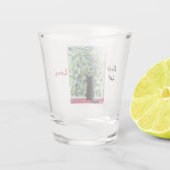 黒猫の愛を見守る猫の鳥 ショットグラス (裏面)