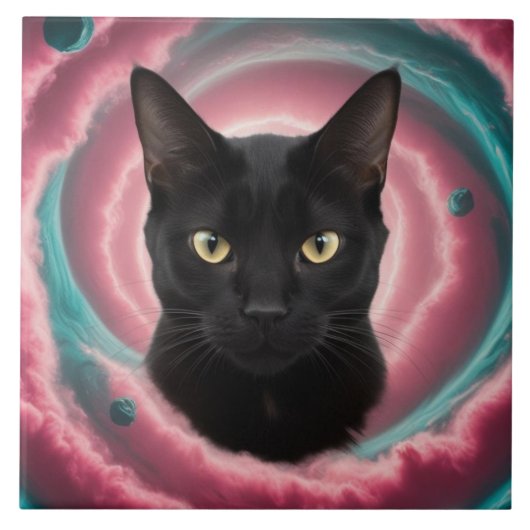黒猫の旋回模様の装飾タイル タイル (正面)