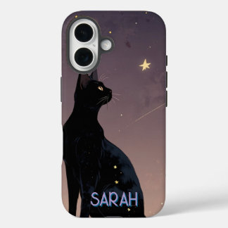 黒猫の星夜天猫アートギフト iPhone 16ケース