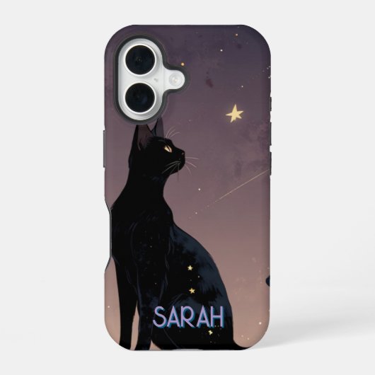 黒猫の星空 天体猫のアートギフト iPhone 16ケース (裏面)