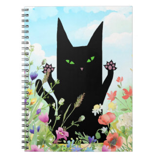黒猫の春の熱狂: 子猫と花 ノートブック