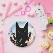 黒猫の春の熱狂: 子猫と花 ペーパープレート (パーティー)