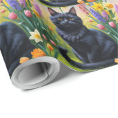 黒猫の春の花の絵 ラッピングペーパー (ロールコーナー)