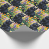 黒猫の春の花の絵 ラッピングペーパー (角)