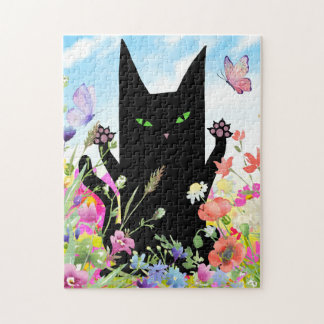 黒猫の春: 子猫と花 ジグソーパズル