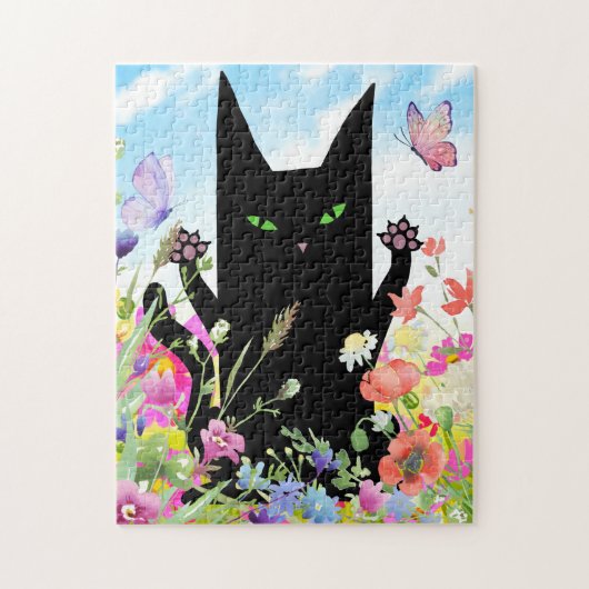 黒猫の春: 子猫と花 ジグソーパズル (縦)