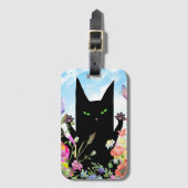 黒猫の春: 子猫と花 ラゲッジタグ (正面縦)