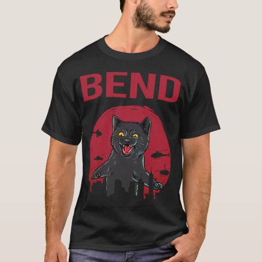 黒猫の曲がったデザインが面白い Tシャツ (正面)