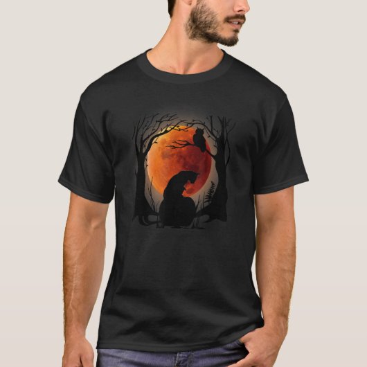 黒猫の月のかぼちゃ ハロウィーンの恐怖 Tシャツ (正面)