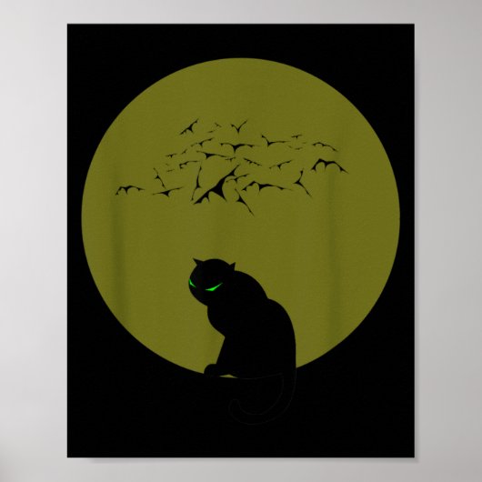 黒猫の月コウモリ ハロウィン ポスター (正面)