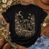 黒猫の月下蛍の庭 Tシャツ