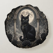 黒猫の月夜ゴシック風宇宙の暗いロマンス ラウンドクッション (裏面)