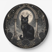 黒猫の月夜ゴシック風 天体 ダークロマンス ペーパープレート (正面)