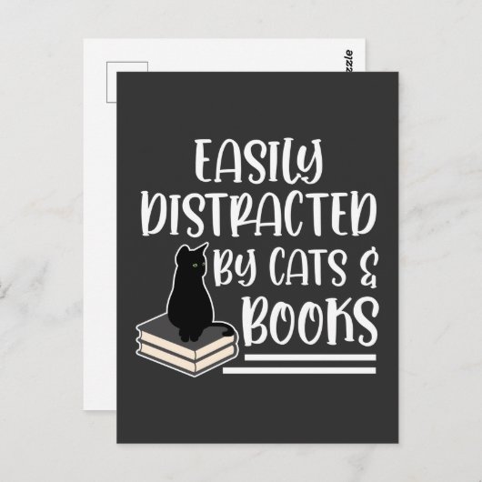 黒猫の本を読むキットン中毒の本虫 ポストカード (正面/裏面)