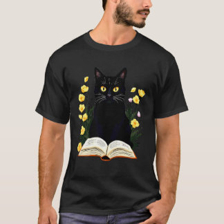 黒猫の本好きの神秘的なリーディングハロウィン ヴィ Tシャツ