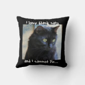 黒猫の枕: 私は黒猫を愛します及び私はあることができません クッション (裏面)