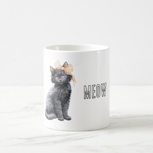 黒猫の桃のリボン コーヒーマグカップ (中央)