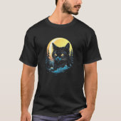 黒猫の森の月の神秘的な黒猫 Tシャツ (正面)