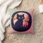 黒猫の森ジャックO'ランタンピンクのハロウィーン クッション (ブランケット)