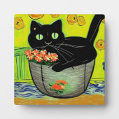 黒猫の植木鉢 フォトプラーク (正面)