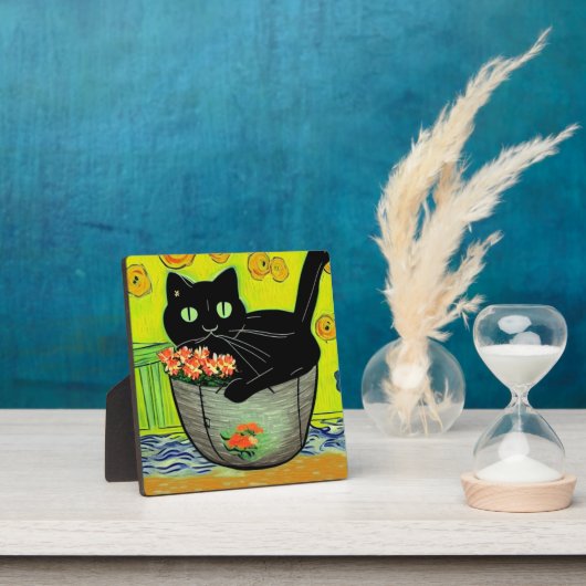 黒猫の植木鉢 フォトプラーク (インサイチュ)