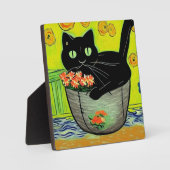 黒猫の植木鉢 フォトプラーク (正面)