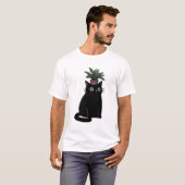 黒猫の植物の頭 Tシャツ (正面フル)