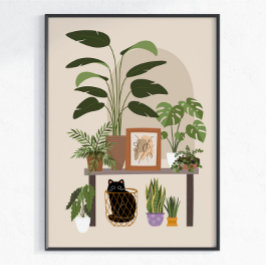 黒猫の植物愛好家の cozyなホームエステティック モダン ポスター