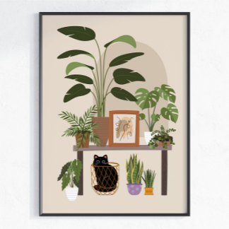 黒猫の植物愛好家の cozyなホームエステティック モダン ポスター