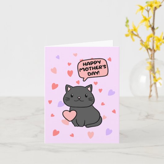 黒猫の母の日カード カード (黄色い花)