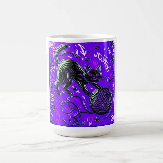 黒猫の毛糸玉マグ コーヒーマグカップ (中央)