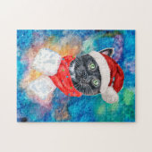 黒猫の水彩クリスマススカーフ クリスマス ジグソーパズル (横)