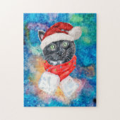 黒猫の水彩クリスマススカーフ クリスマス ジグソーパズル (縦)