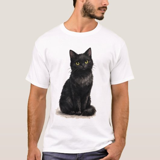 黒猫の水彩クリップアート Tシャツ (正面)