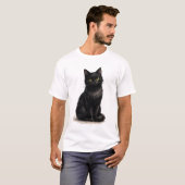 黒猫の水彩クリップアート Tシャツ (正面フル)