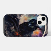 黒猫の水彩日食月アートワーク iPhoneケース (裏面横)
