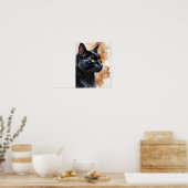 黒猫の水彩画エレガントな猫の壁掛けアートプリント ポスター (キッチン)