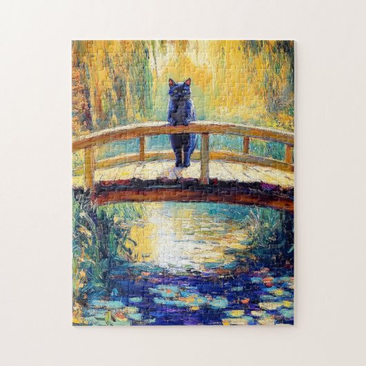 黒猫の池をモチーフにした印象派の油絵 ジグソーパズル (縦)