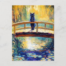 黒猫の池をモチーフにした印象派の油絵 ポストカード