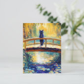 黒猫の池をモチーフにした印象派の油絵 ポストカード (スタンド正面)