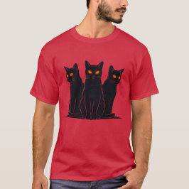 黒猫の目が光る 不気味でかわいい猫のシルエット Tシャツ