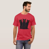 黒猫の目が光る 不気味でかわいい猫のシルエット Tシャツ (正面フル)