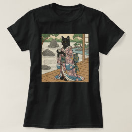 黒猫の着物 Tシャツ