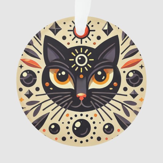 黒猫の神秘的なアートワーク オーナメント (正面)